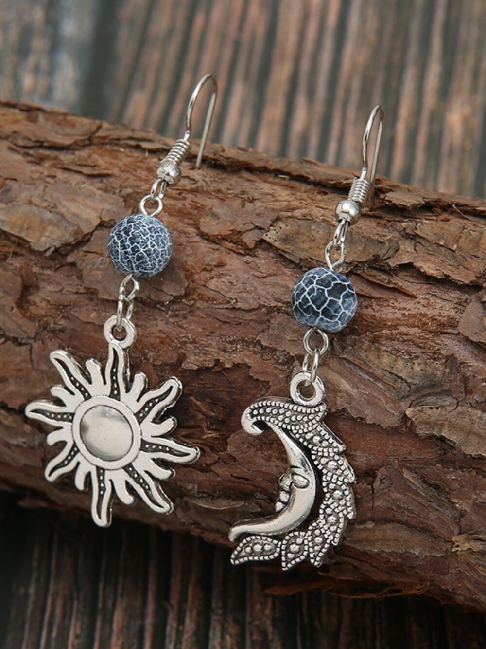 Vintage Asymmetric Sun Moon Hook Earrings